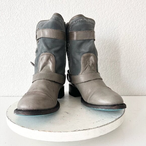 NEW Lane Boots Womens Gray Leather Canvas Mid-Calf Western Moto Style Zip Size 9 - Picture 12 of 12